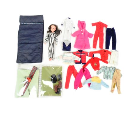 Sindy - an original vintage 1970s Pedigree Sindy doll 033055X with dark brown hair and a selection of clothes and accessories