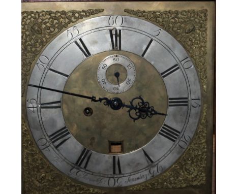 A 19TH CENTURY BRASS FACED LONGCASE CLOCK, the dial with an eight day movement, signed 'John Bronlefs - Staindrop', the later