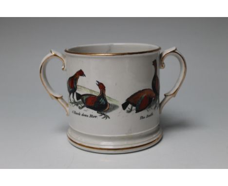 A COCK FIGHTING TWIN HANDLED TANKARD BY ASHWORTH BROTHERS - HANLEY, decorated with four scenes of cock fighting, W 17 cm
Buye