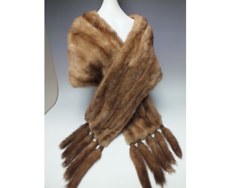 A VINTAGE DAWN MINK FUR STOLE WITH REMOVABLE TIPPETS, scalloped edge above the tippets, fully lined, together with another la