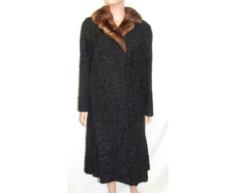 Ladies Vintage Black Astrakhan Coat with fur collar, approx. size 16 