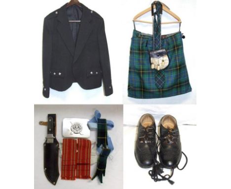 Mens Macinnes Tartan Kilt made by The Celtic Craft Centre, The Royal Mile, Edinburgh, waist approx. 39", matching tie, Black 
