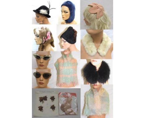 Edward Mann Vintage pink pleated cap, Webflex black astrakhan hat with mink trim,  Austrian Felt Hat, Blue Fur Hat, 2 fur col