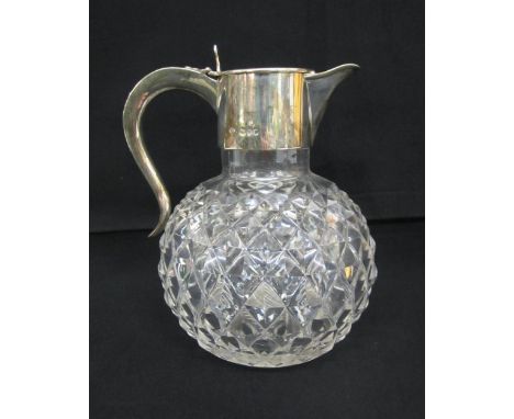 Silver Claret Jug with globe shaped diamond cut body, star cut base, hallmarked London 1890 