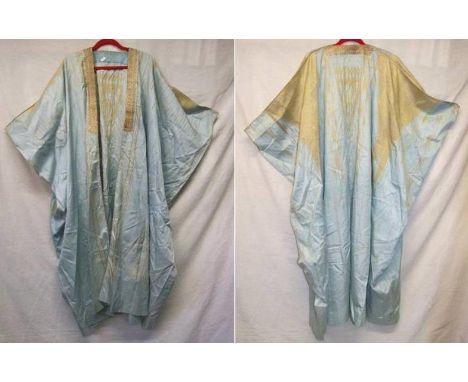 Vintage Middle Eastern Bisht/Cloak pale blue silk with metallic gold thread embroidered detail 