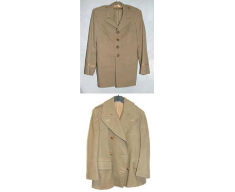 Mens Khaki Army Jacket labelled 'Regulation Army Officers Uniform' & Jacket made from greatcoat labelled Joseph May & Sons (L