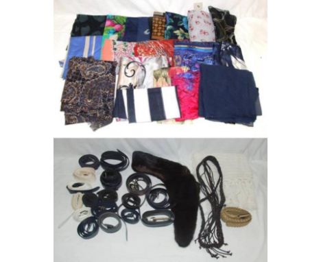 Ladies Scarves incl. Tie Rack, Cornelia James, Robinson & Golluber, etc. leather & other belts & real fur collar 