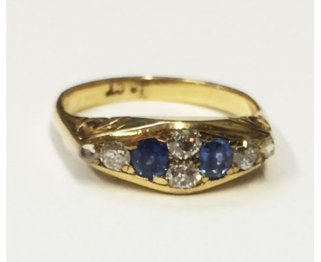 18ct. Gold Ceylon Style Sapphire & Diamond Gypsy Set Ring size M 1/2 