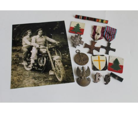 A POLISH CROSS OF VALOUR AND A MONTE CASSINO COMMEMORATIVE CROSS together with 3rd Carpathian Rifle Division Badge, two patch