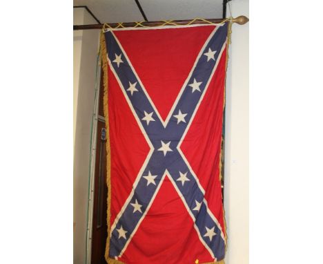 A VINTAGE CONFEDERATE AMERICAN PARADE FLAG, on two piece pole