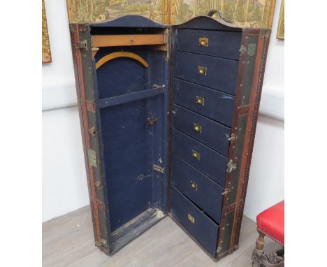 A late 19th / early 20th Century Hamburg America Line (HAPAG) shipping/steamer wardrobe, trunk hard cased and wooden bound, t
