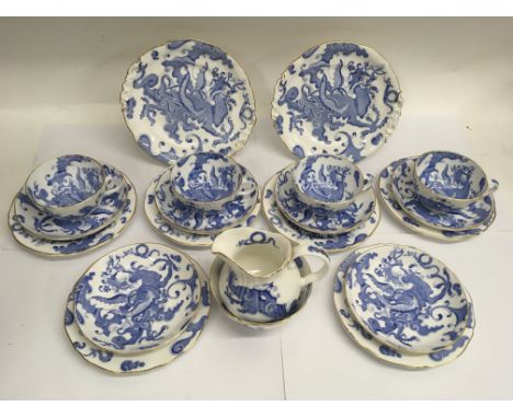A Royal Worcester blue and white, dragon pattern part  teaset