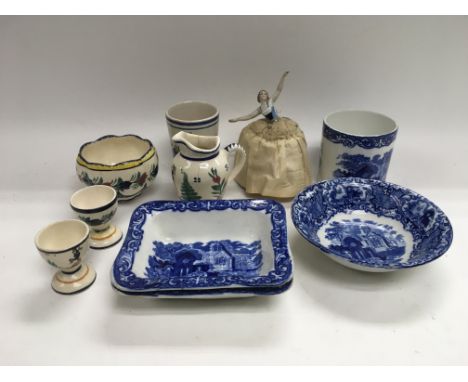 A small collection of ceramics including a pin doll, quimper items etc.
