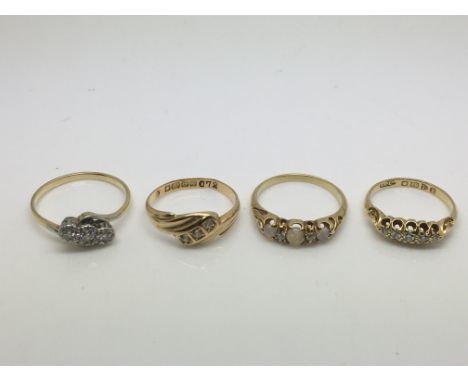 Four gold rings set with diamonds, approx total weight 10.9g and approx sizes L to K.