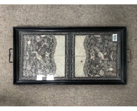 1920s Chinese embroidery panel inset into a tray