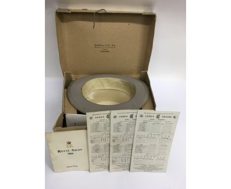 A gent's,  vintage grey Dunn &amp; Co top hat with original box, which also contains a 1966 Royal Ascot racecard and Lord's C