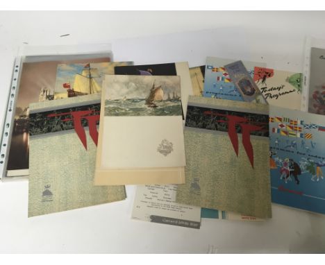 A collection of Vintage Cunard White Star line Cruise ship menus.