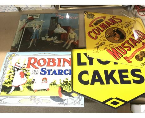Four vintage enamel advertising signs.