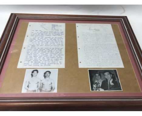 A pair of framed letters to Reggie Kray, signed "Goombah", one from a young fan of Reggie in 1998 talking about using their l