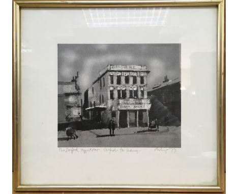 Harold Riley 1934- present, print titled “The Salford Hippodrome”,dated ‘77 and signed Riley in pencil. 36.5 x 33cm