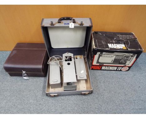 Photographic Equipment - A Prinz Magnon LV super 8 zoom projector, a Gnome slide projector set in travel case, a Kodak slide 