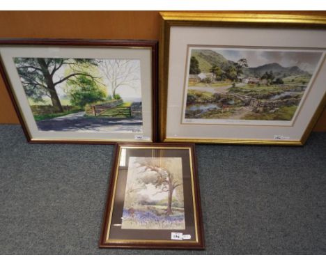 A watercolour mounted and framed under glass depicting a rural scene signed lower right by the artist, image size approx 29cm