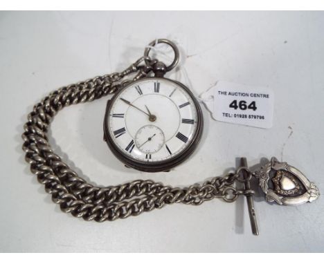 A hallmarked silver cased pocket watch, Chester assay 1905, Roman numerals on a white dial, key wind movement, subsidiary sec