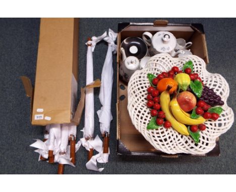 A good mixed lot to include part tea service Winterling Marktleuthen ceramic model of a bowl of fruits and ten umbrellas [2].