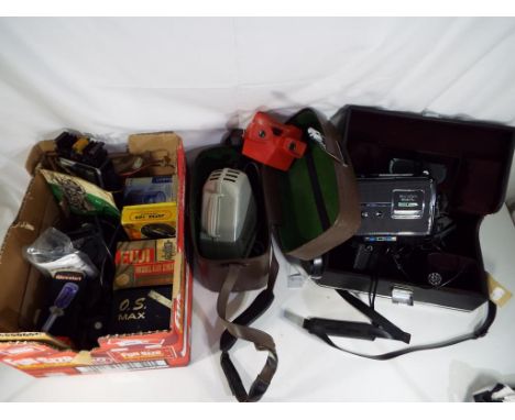 Photographic Equipment - a Chinon 505XL camera, cable and mic in protective hard carry case, a 3D Viemaster in carry case con