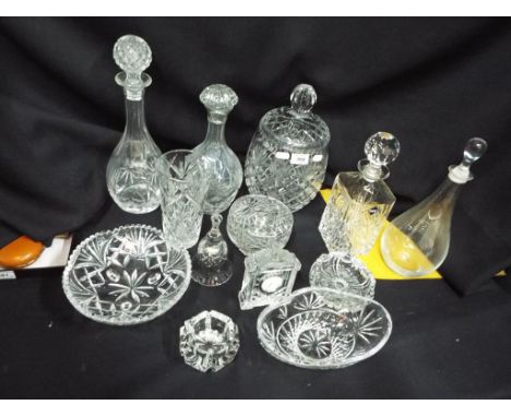 A quantity of good quality crystal and glassware to include Edinburgh crystal, decanters, Waterford crystal mantel clock, dis