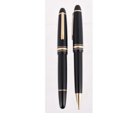 
	
		MONTBLANC, MEISTERST&#220;CK, A BLACK ROLLERBALL AND PENCIL 
		Cap and Barrel: With black resin cap and barrel, gilt cli