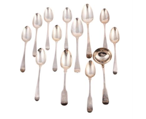 
	
		A COLLECTION OF GEORGIAN SILVER SPOONS
		To include: three George III Old English pattern dessert spoons by George Smith