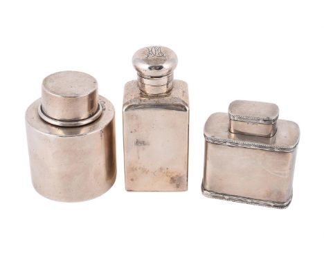 
	
		THREE SILVER ITEMS
		To include: an Edwardian oblong tea caddy by Mappin &amp; Webb, Birmingham 1907, with beaded and re