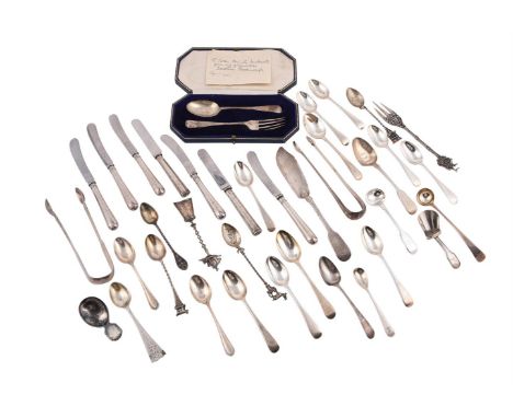 
	
		A COLLECTION OF ASSORTED SILVER FLATWARE
		To include: a George III Old English pattern caddy spoon by Peter &amp; Willi