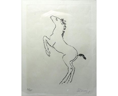 Renee Sintenis (1888-1965), German sculptor, dry point etching of a horse, 'Filly on Hind Legs', signed edition 35/50, 26 x 2