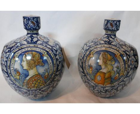 A large near pair of 20th century Majolica ceramic lamp bases, each signed Antonio Margaritelli Dervta, 1987, H.47cm 