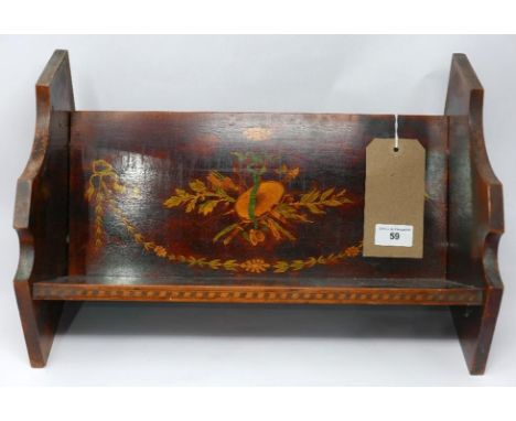 A late 19th century mahogany and marquetry inlaid book trough, H.22 W.41 D.24cm 