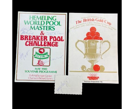 A pair of signed / autographed snooker championship programs by Ray Reardon Cliff Thorburn (among others) from 1980 the Briti