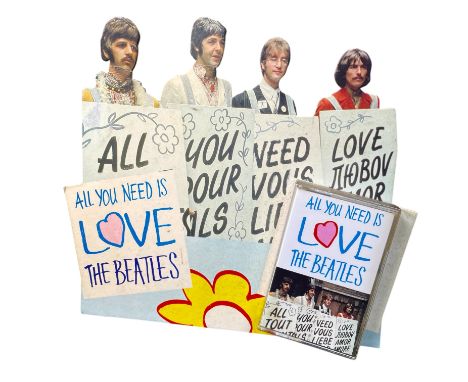 A 1987 EMI Records 'The Beatles ‘All You Need Is Love’ pop music cassette single, promotional display, shop counter standee w