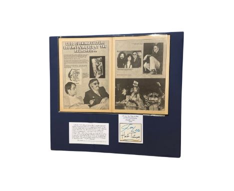 Marvel and comics legends Stan Lee and Herb Trimpe signed, vintage autograph card display, from their UK Tour, Camden Roundho