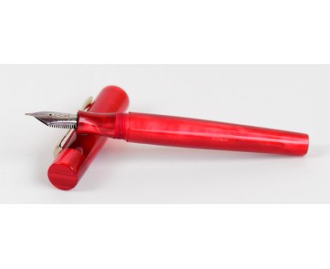 An Edison Pen Co "Hudson" fountain pen with ruby body and nib inscribed "EF", length 15.3cm. CONDITION REPORT: Very minor sur