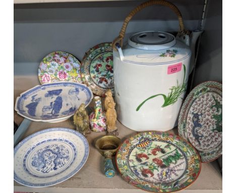 A mixed lot to include ceramics and porcelain together with 00gauge items, silver plated items, a Victorian mantel clock and 