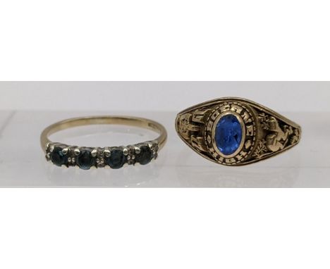 A 9ct gold ring set with stones 1.8g, and a 10ct gold American style ring 3.8g Location:CAB3 