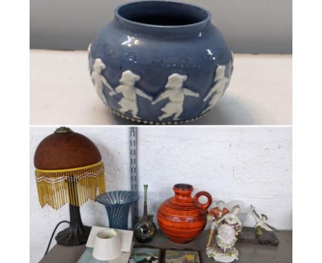 A mixed lot to include Derek Northfield studio potter, pewter lamp, West German vase and other itemsLocation: 