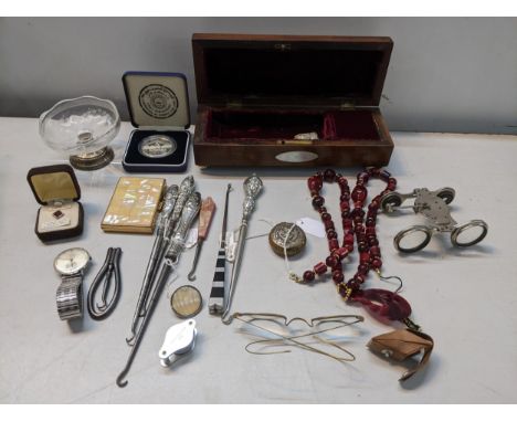 A mixed lot to include silver handled button hooks, Avia gents watch and other itemsLocation: 