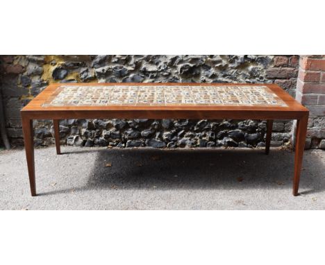 A 1960s Danish coffee table with ceramic inset top by Severin Hansen for Haslev, the ceramic tiles by Royal Copenhagen, with 