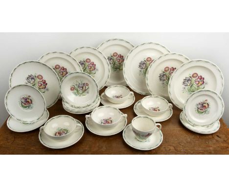 Susie Cooper (1902-1995) collection of dinnerware, including 'Parrot tulip' pattern and 'Fragrance' pattern, comprising of: p
