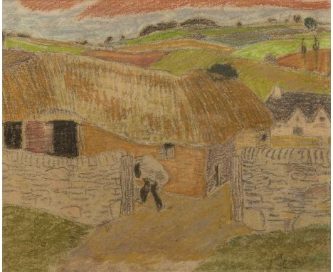 Arthur Gaskin (1862-1928) 'Farmyard in the Cotswolds', pastel, monogrammed and dated 1923 in pencil lower right, 21cm x 25cmP