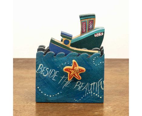 Attributed to Jane Ryan (b.1962) for Opi Works'Beside the beautiful sea' painted wooden boat automaton, signed 'Opi '96' to t