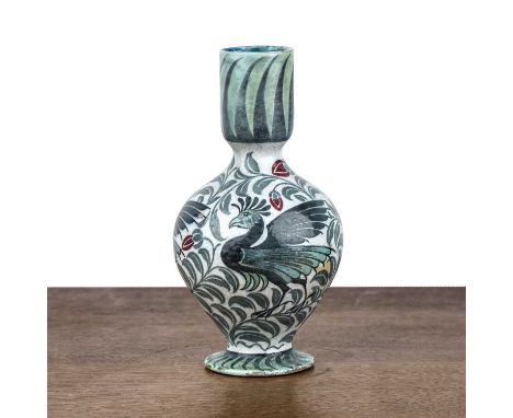 Edward Porter for William De Morgan (1839-1917) pottery vase, decorated with peacocks and leaves, signed with initials 'E. P'